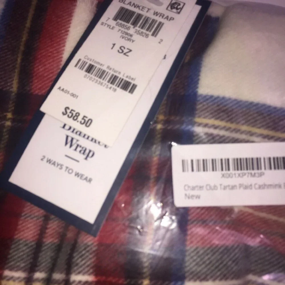 Charter Club Tartan Plaid Cashmink Blanket Scarf